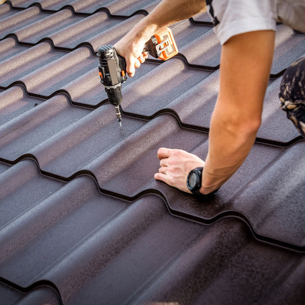 Metal roof installation close-up